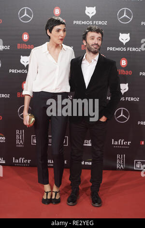 Spagna. Xix gen, 2019. Rodrigo Sorogoyen, Isabel Peña assiste il 2019 Feroz Awards a Bilbao Arena il 19 gennaio 2019 in Spagna Credit: Jack Abuin/ZUMA filo/Alamy Live News Foto Stock