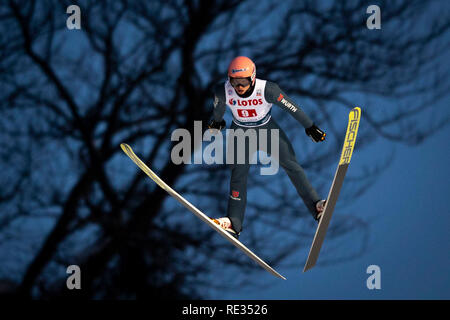 Zakopane (Polonia). 19 gen 2019. Zakopane, Spagna. 19 gen 2019. Sci Tedesca ponticello, Karl Geider, visto in azione durante il Team HS-134 concorrenza della FIS Ski Jumping World Cup a Zakopane. Credito: SOPA Immagini limitata/Alamy Live News Credito: SOPA Immagini limitata/Alamy Live News Foto Stock