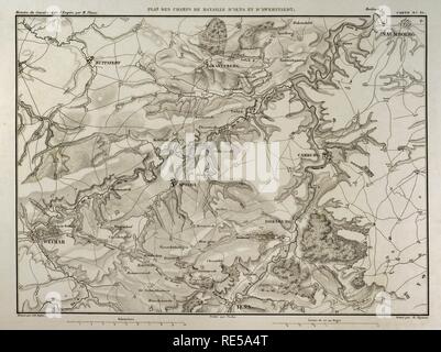 Mappa napoleonica. Campi di battaglia della battaglia di Jena-Auerstedt (14 ottobre 1806). Atlas de l'Histoire du Consulat et de l'impero. La storia del consolato e l Impero di Francia sotto Napoleone da Marie Joseph Louis Adolphe Thiers (1797-1877). Disegni di Dufour, incisioni da Dyonnet. Edito in Parigi, 1864. Foto Stock