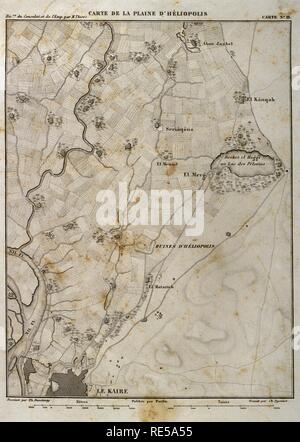 Mappa di Heliopolis (Egitto). Il 20 marzo 1800, il Batlle di Heliopolis ha avuto luogo, con vittoria francese, tra la Francia e l'Impero Ottomano. Campagna napoleonica in Egitto. Atlas de l'Histoire du Consulat et de l'impero. La storia del consolato e l Impero di Francia sotto Napoleone da Marie Joseph Louis Adolphe Thiers (1797-1877). Disegni di Dufour, incisioni da Dyonnet. Edito in Parigi, 1864. Foto Stock