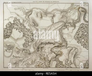 Mappa napoleonica. Battlefield in Friendland (antica Prussia, ora la Russia). 14 Giugno, 1807. Germania del nord. Atlas de l'Histoire du Consulat et de l'impero. La storia del consolato e l Impero di Francia sotto Napoleone da Marie Joseph Louis Adolphe Thiers (1797-1877). Disegni di Dufour, incisioni da Dyonnet. Edito in Parigi, 1864. Foto Stock