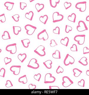 Modello senza cuciture con disegnati a mano cuori. Illustrazione Vettoriale