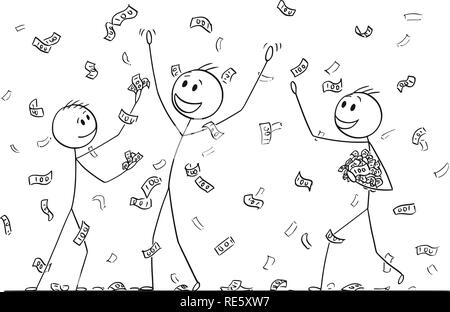 Cartoon di uomini o uomini di affari raccogliere denaro Piove di caduta dal cielo Illustrazione Vettoriale