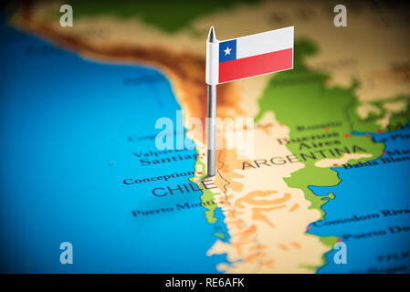 Il Cile marcati con un contrassegno sulla mappa Foto Stock