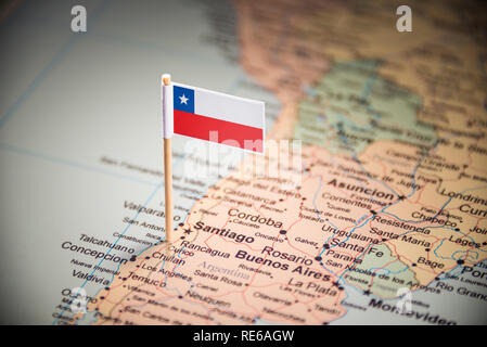 Il Cile marcati con un contrassegno sulla mappa Foto Stock