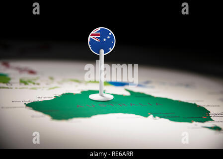 Australia marcati con un contrassegno sulla mappa Foto Stock