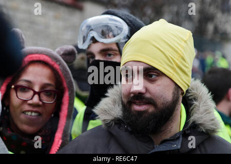 Parigi, Francia. Xix gen, 2019. Eric Drouet assiste nel decimo dimostrazione di giubbotti di colore giallo su gennaio 19, 2019 a Parigi, Francia. Credito: Bernard Menigault/Alamy Live News Foto Stock