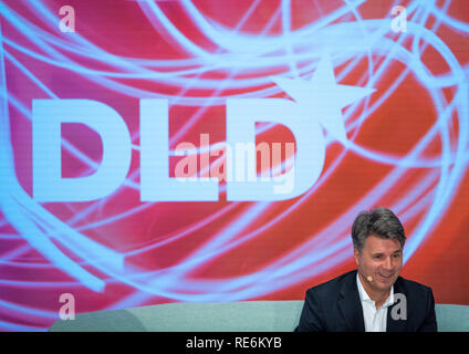 Monaco di Baviera, Germania. Xx gen, 2019. Harald Krüger, CEO di BMW, parla sul palco della vita digitale Design (DLD) Conferenza dell'innovazione. Foto: Lino Mirgeler/dpa Credito: dpa picture alliance/Alamy Live News Foto Stock