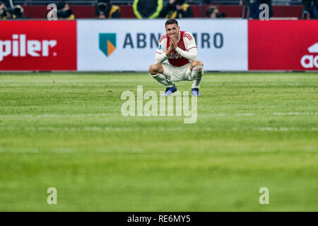 Amsterdam, Paesi Bassi. Xx gen, 2019. Amsterdam, Paesi Bassi. Xx gen, 2019.Stadium Johan Cruyff Arena football, olandese Eredivsie Stagione 2018 / 2019, Dusan Tadic sconsolato dopo la partita Ajax - SC Heerenveen 4-4 Credito: Pro scatti/Alamy Live News Foto Stock