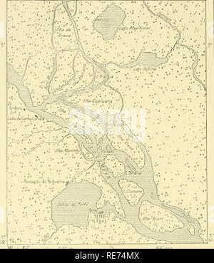 . La terra e i suoi abitanti ... La geografia. 116 AMAZZONIA E A LA PLATA. fondò la stazione di Labrea, che perpetua il suo nome e che è diventata la capitale del distretto. Sorge nel punto convergente delle rotte seguite b}^ i cercatori di gomma non solo in Alto Purus e bacini Aquiry, ma anche in regioni remote, annaffiati dai beni e il Madeira. Attualmente il vapore rig. 39.-Teffe e Japuea confluenza. Scala 1 : 1.000.000.. West oP Greenwich 64°45 64°50' m di profondità. 0 a 100 braccia. 100 braccia e verso l'alto. ^^ 25 miglia. Navigazione sul Purus fermate presso il piccolo p Foto Stock