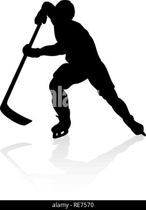 Hockey su ghiaccio giocatore Silhouette Illustrazione Vettoriale