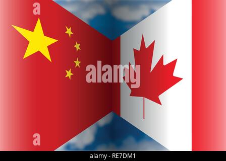 Cina vs Canada bandiere, illustrazione di vettore e di elaborazione grafica, Affari internazionali Illustrazione Vettoriale