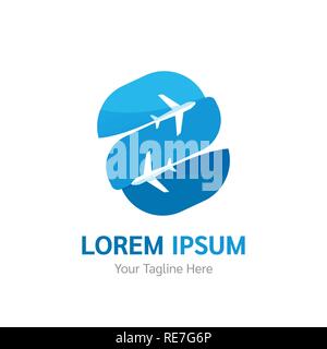 Vettore logotipo della compagnia aerea. Agenzia di viaggi e turismo app, volo logo. Air Company logo design template vettoriale. Illustrazione Vettoriale