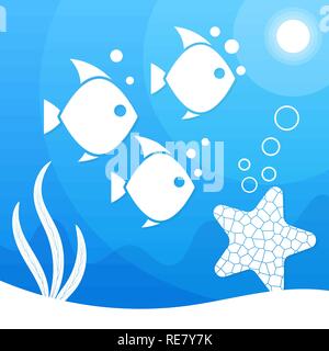 Magica subacqueo bello sfondo. Mare blu con raggi di sole e sabbia. Stile realista. Illustrazione Vettoriale. Illustrazione Vettoriale