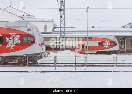 Ferrovie lituane paesaggio invernale Foto Stock