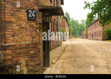 Building Block 24a nel campo di concentramento di Auschwitz in Polonia Foto Stock