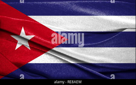 Bandiera realistica di Cuba sulla superficie ondulata del tessuto. Perfetto per lo sfondo o scopi di texture. Foto Stock