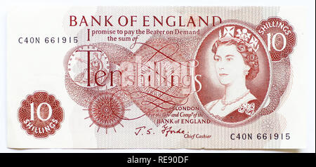 Dieci scellino nota rilasciata da parte della Bank of England (non più in circolazione) Foto Stock