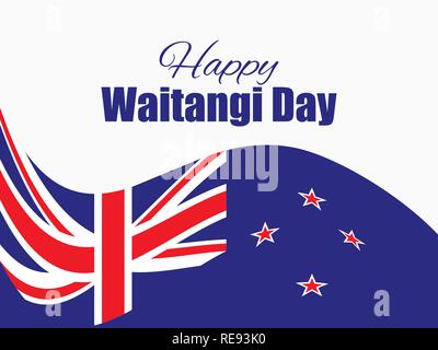 Waitangi giorno 6 febbraio. Biglietto di auguri con la bandiera della Nuova Zelanda. Feste nazionali. Illustrazione Vettoriale Illustrazione Vettoriale