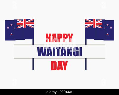 Waitangi giorno 6 febbraio. Biglietto di auguri con la bandiera della Nuova Zelanda. Feste nazionali. Illustrazione Vettoriale Illustrazione Vettoriale