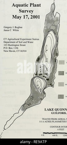 . Controllo della cabomba e Eurasian achillea nel lago Quonnipaug con fluridone e 2, 4-D, 2001. Nymphaeaceae; Eurasian watermilfoil; erbe infestanti; erbicidi acquatici; Cabomba caroliniana. Controllo della Cabomba e achillea nel lago Quonnipaug con Fluridone e 2,4-D 2001 piante acquatiche indagine può 17,2001 Gregory J. Bugbee Jason C. CT bianco Stazione di Esperimento Agricola Dipartimento di suolo e acqua 123 Huntington Street P.O. Box ] 106 New Haven, CT 06504. I N Cabomba = Eurasian Achillea grandi foglie lenticchia d'acqua = Robbins lenticchia d'acqua LAGO QUONNIPAUG GUILFORD, CT tracciata dal rilievo aereo Mappa 111.6 acri di terreno piano Foto Stock