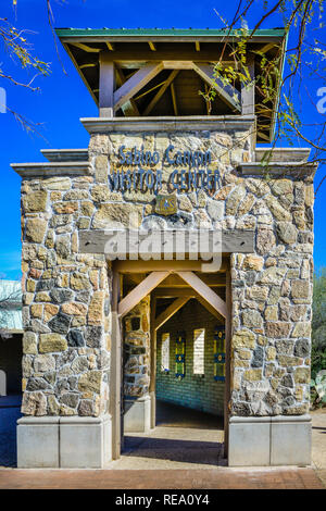 Il Sabino Canyon Recreation Area del Centro Visitatori di ingresso nella Foresta Nazionale di Coronado vicino a Tucson, AZ Foto Stock