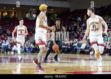 Conte Forum. Xx gen, 2019. MA, USA; Florida State Seminoles guard Terance Mann (14) in azione durante il NCAA pallacanestro tra la Florida State Seminoles e Boston College Eagles al Conte Forum. Il Boston College ha vinto 87-82. Anthony Nesmith/CSM/Alamy Live News Foto Stock