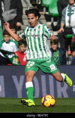 SEVILLA, 20-01-2019. Primera Division campionato spagnolo. LaLiga. Estadio Benito Villamarin. Diego Lainez (Real Betis) durante il gioco Real Betis - Girona FC. Foto Stock