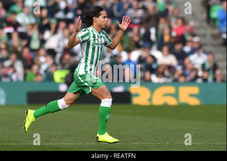 SEVILLA, 20-01-2019. Primera Division campionato spagnolo. LaLiga. Estadio Benito Villamarin. Diego Lainez (Real Betis) durante il gioco Real Betis - Girona FC. Foto Stock