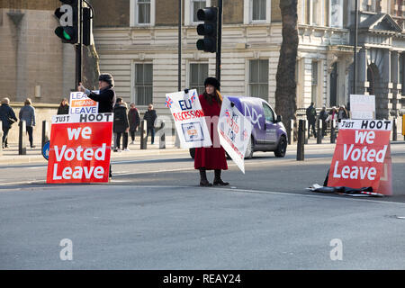Londra, Regno Unito. Il 21 gennaio 2109. Pro e contro manifestanti Brexit fuori e intorno le Case del Parlamento. Credito: George Wright Cracknell/Alamy Live News Foto Stock