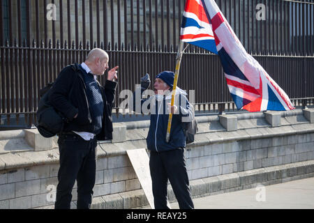 Londra, Regno Unito. Il 21 gennaio 2109. Pro e contro manifestanti Brexit fuori e intorno le Case del Parlamento. Credito: George Wright Cracknell/Alamy Live News Foto Stock