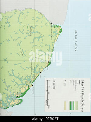 . L'Atlante di conservazione delle foreste tropicali: le Americhe. Guiana francese. 273. Si prega di notare che queste immagini vengono estratte dalla pagina sottoposta a scansione di immagini che possono essere state migliorate digitalmente per la leggibilità - Colorazione e aspetto di queste illustrazioni potrebbero non perfettamente assomigliano al lavoro originale. Harcourt, C. S. , Sayer, J. A. , WCMC, CIFOR. IUCN Foto Stock
