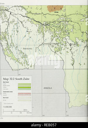 . L'Atlante di conservazione delle foreste tropicali: Africa. Lo Zaire. Si prega di notare che queste immagini vengono estratte dalla pagina sottoposta a scansione di immagini che possono essere state migliorate digitalmente per la leggibilità - Colorazione e aspetto di queste illustrazioni potrebbero non perfettamente assomigliano al lavoro originale. Sayer, J. A. , Harcourt, C. S. , Collins, N. M.. IUCN Foto Stock