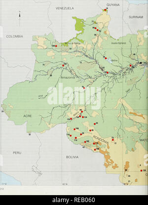 . L'Atlante di conservazione delle foreste tropicali: le Americhe. Il Brasile. Si prega di notare che queste immagini vengono estratte dalla pagina sottoposta a scansione di immagini che possono essere state migliorate digitalmente per la leggibilità - Colorazione e aspetto di queste illustrazioni potrebbero non perfettamente assomigliano al lavoro originale. Harcourt, C. S. , Sayer, J. A. , WCMC, CIFOR. IUCN Foto Stock