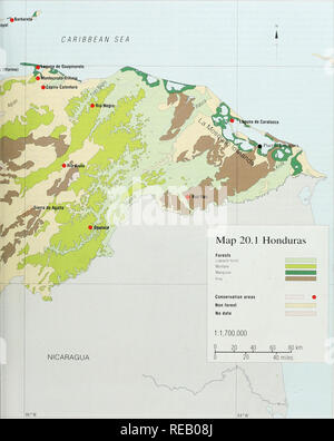 . L'Atlante di conservazione delle foreste tropicali: le Americhe. Honduras. 189. Si prega di notare che queste immagini vengono estratte dalla pagina sottoposta a scansione di immagini che possono essere state migliorate digitalmente per la leggibilità - Colorazione e aspetto di queste illustrazioni potrebbero non perfettamente assomigliano al lavoro originale. Harcourt, C. S. , Sayer, J. A. , WCMC, CIFOR. IUCN Foto Stock