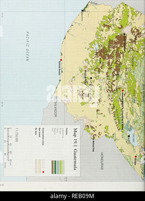 . L'Atlante di conservazione delle foreste tropicali: le Americhe. Guatemala. Si prega di notare che queste immagini vengono estratte dalla pagina sottoposta a scansione di immagini che possono essere state migliorate digitalmente per la leggibilità - Colorazione e aspetto di queste illustrazioni potrebbero non perfettamente assomigliano al lavoro originale. Harcourt, C. S. , Sayer, J. A. , WCMC, CIFOR. IUCN Foto Stock