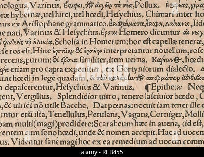 . Conradi Gesneri medici Tigurini HistoriÃ¦ animalium Lib. I. de quadrupedibus uiuiparis : opus philosophis, medicis, grammaticis, philologis, poeÌtis, &AMP; omnibus rerum linguarumqÌ; uariarum studiosis, utilissimum simul iucundissimumqÌ; futurum ... Opere Pre-Linnean; Zoologia. DeCaprisSylueftnbus. Lib. I. 519 perindequafieademcV anusefietpcr aetatern3cVpuella,quodadhiici'nnupta* Sunt qtri tradantlo. Â¢cuftam agrcftem un nonnullis mantin appellatamjin Sicilia^cwV Iwqoy appellari, Aiunt aute quod. cuncs afpexiiTetjilli animale mali quippiam acciderc. Proinde in mulicrem ueneficam cYfafcinatri. c Foto Stock