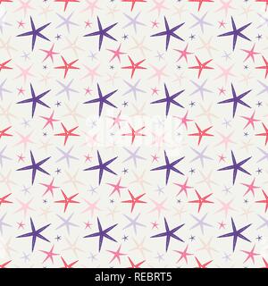 Modello senza cuciture con starfish su uno sfondo luminoso. Foto Stock