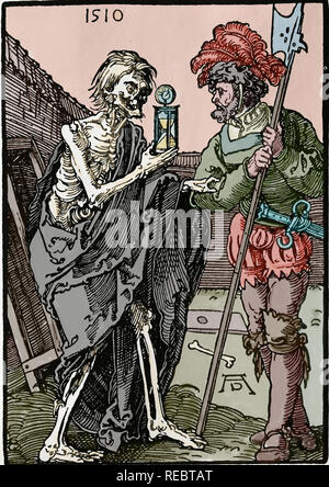 La morte e la Landsknecht. Silografia di Albrecht Dürer. 1510. Foto Stock