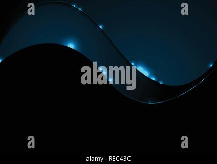 Blu scuro lucido ondulato corporate background. Abstract incandescente disegno vettoriale Illustrazione Vettoriale