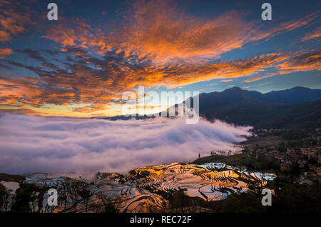 Yuanyang County (Cinese semplificato: 元阳县; cinese tradizionale: 元陽縣) si trova nella prefettura di Honghe nel sud-est della provincia di Yunnan in Cina. Foto Stock