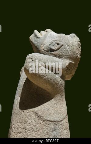 Monkey, Olmec gigante di pietra di testa e la scultura, Museo del Parco La Venta, Villahermosa, Yucatan, Messico Foto Stock