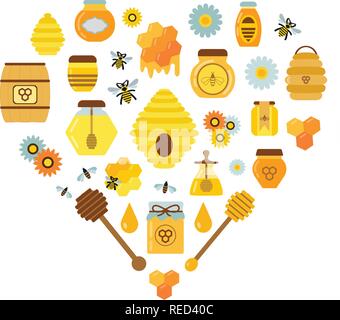 Miele biologici prodotti icona impostare Illustrazione Vettoriale