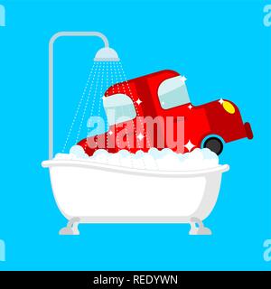 Autolavaggi auto in bagno. Auto lavaggio in vasca da bagno Illustrazione Vettoriale