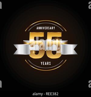 55 anni di anniversario celebrazione logotipo. Golden Anniversary emblema con nastro. Design per opuscoli, depliant, rivista, brochure, poster, web, invita Illustrazione Vettoriale