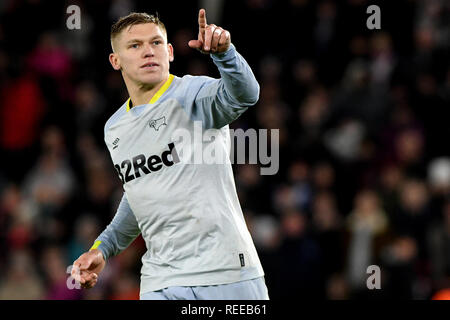 Martyn Waghorn di Derby County celebra dopo il punteggio - Southampton v Derby County, Emirati FA Cup terzo turno Replay, St Mary's Stadium, Sud Foto Stock