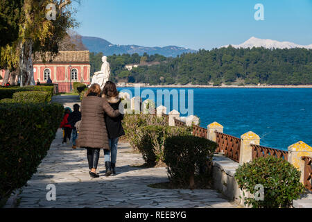 Greece Corfu Old Corfu Town seafront by the Old Fortress in the Ionian Sea Foto Stock