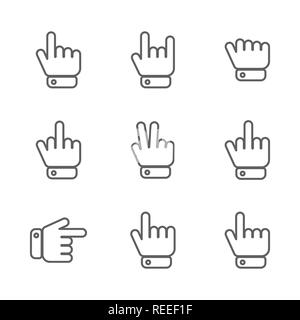 Set di icone dei gesti con le mani da linee sottili, isolato su sfondo bianco. In stile appartamento, illustrazione vettoriale. Illustrazione Vettoriale