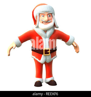 Crazy cartoon santa isolato su un fondo bianco. 3d illustrazione Foto Stock