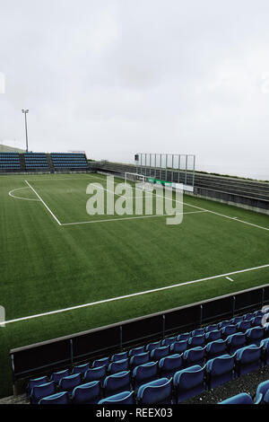 Svangaskard football Stadium una volta che la massa iniziale delle isole Faerøer nazionale di calcio in Toftir Eysturoy Isole Faerøer. Foto Stock